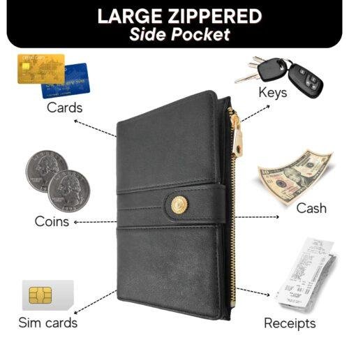 ELZAMA Passport Holder Women with RFID, Card Pen Sim Holder & Zipper Pocket, Black - Image 3