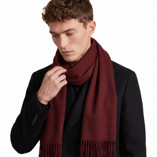 Elzama 98% Cashmere 2% Wool Scarf for Men and Women, Burgundy