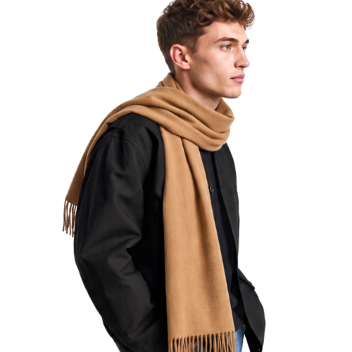 Elzama 98% Cashmere 2% Wool Scarf for Men and Women, Camel