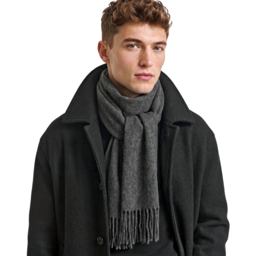 Elzama 98% Cashmere 2% Wool Scarf for Men and Women, Dark Grey