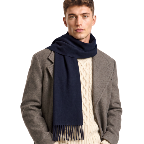 Elzama 98% Cashmere 2% Wool Scarf for Men and Women, Navy